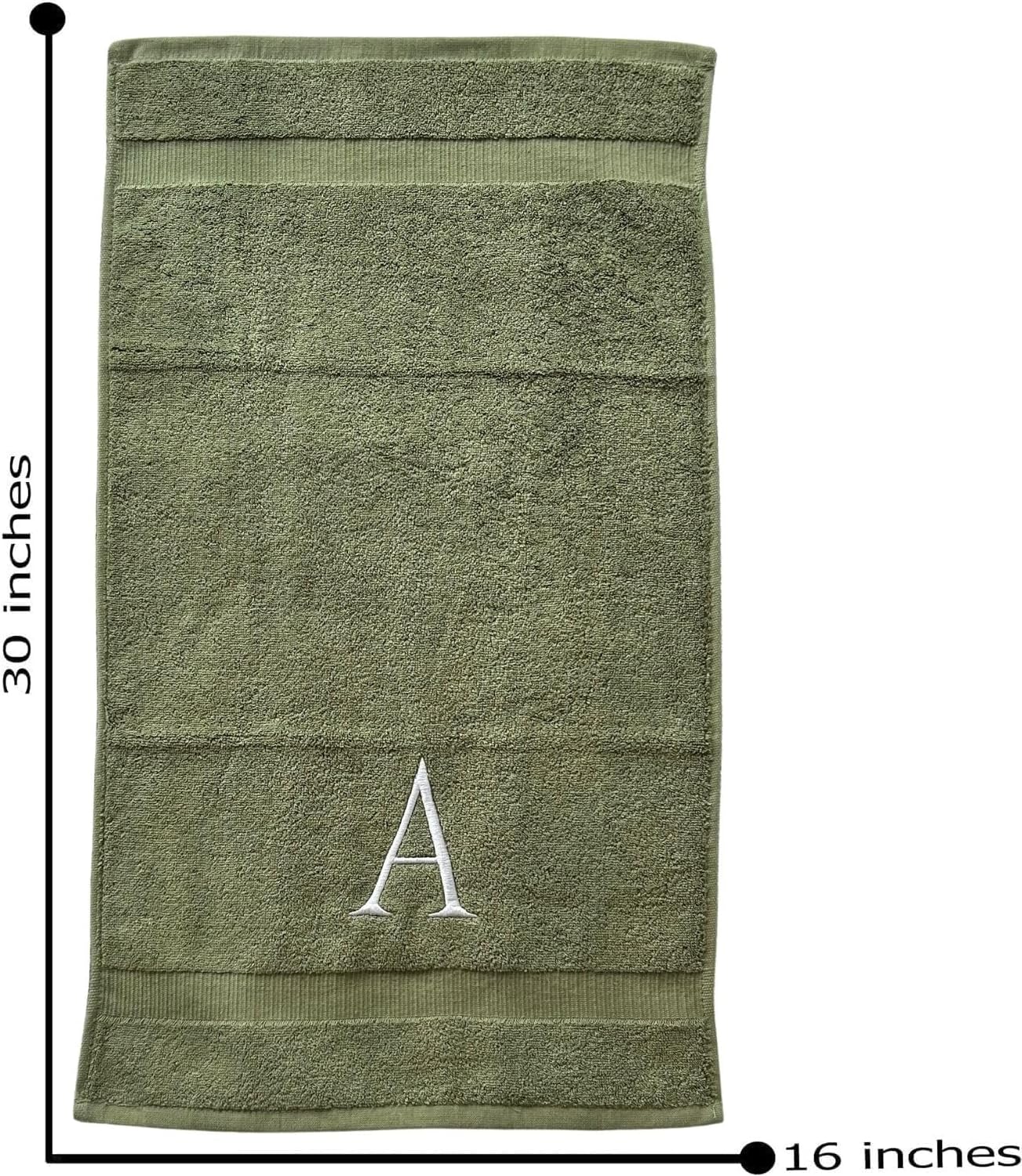 Sage Initial Hand Towel for Bathroom - Monogrammed Luxury Hotel Quality Decorative Embroidered Towel for Powder Room, Spa - GOTS Organic Certified - Set of 2 Letter W