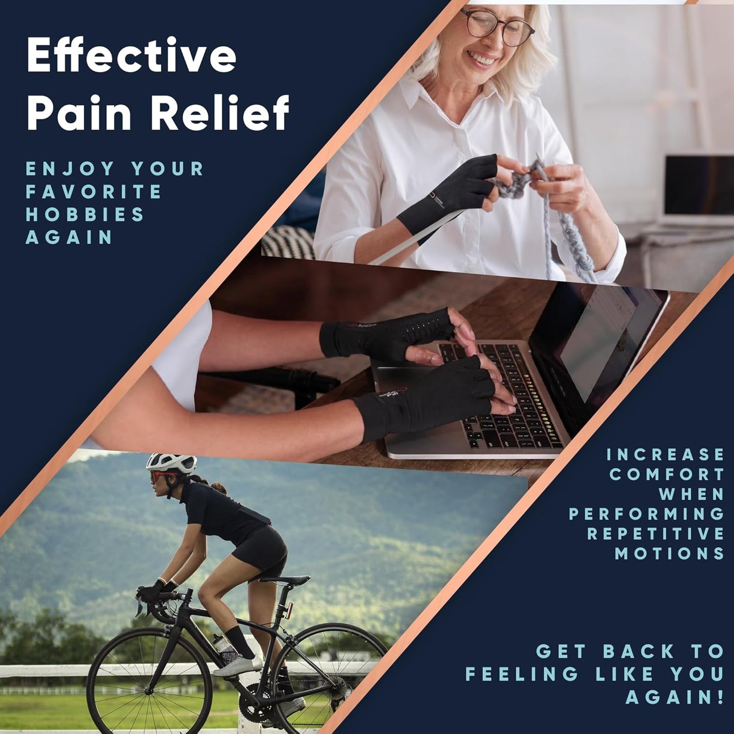 Copper Compression Arthritis Gloves | Fingerless Arthritis Carpal Tunnel Pain Relief Gloves For Men & Women | Hand Support Wrist Brace For Rheumatoid, Tendonitis, Swelling, Crocheting 2 Pairs Black XS