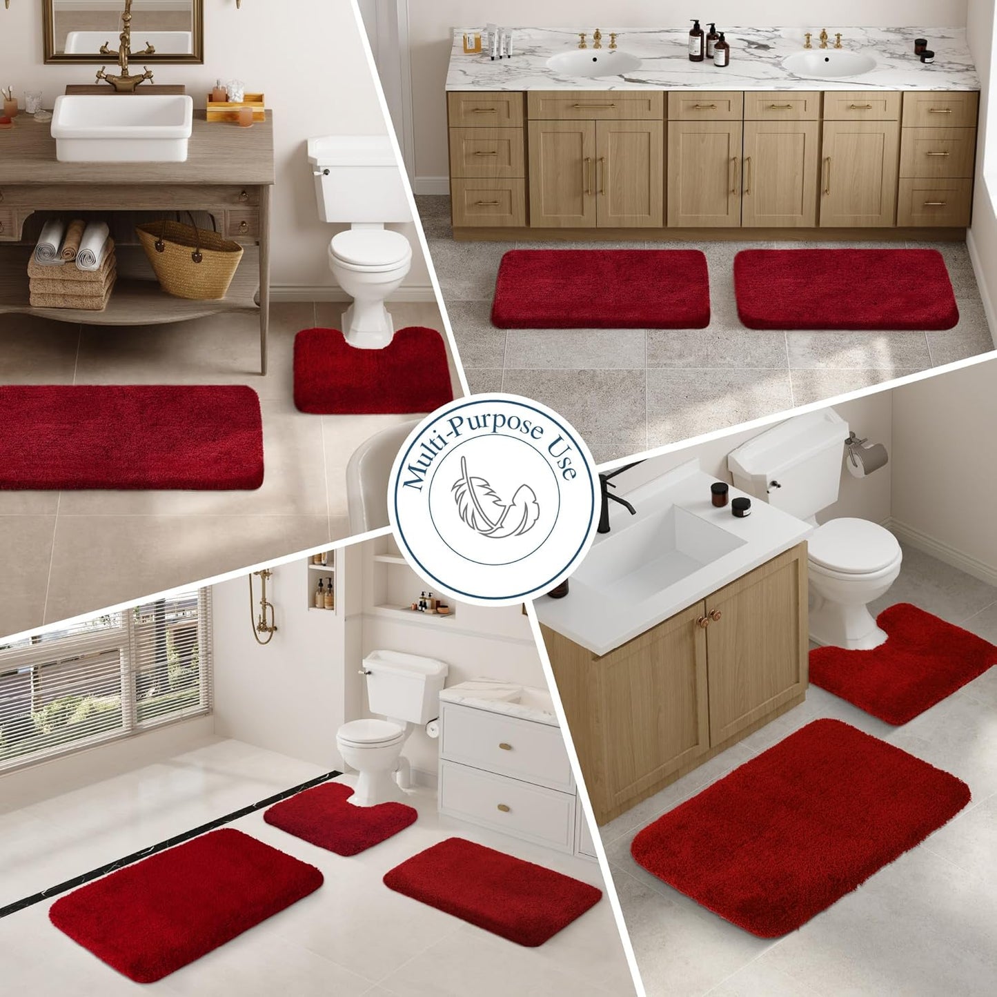 Walensee Large Bathroom Rug (24 x 40, Red) Extra Soft and Absorbent Shaggy Bath Mat Machine Washable Microfiber Non Slip Luxury Floor Mat