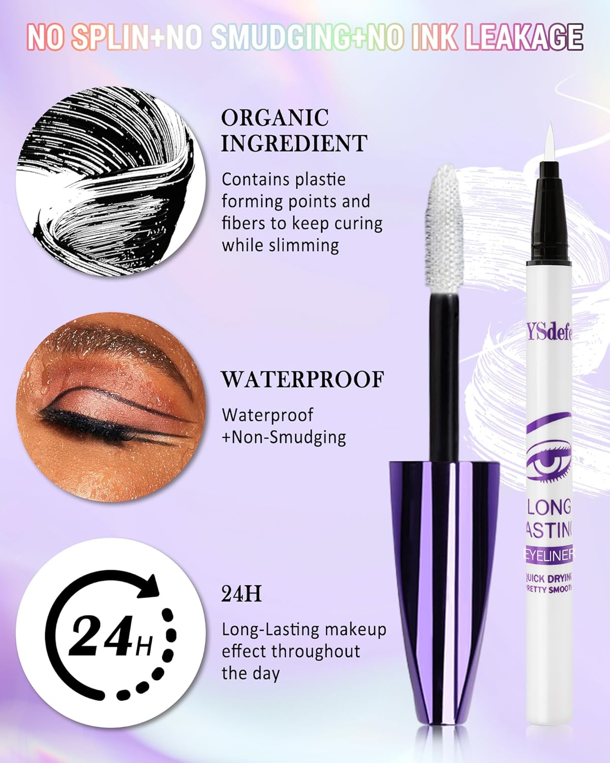 White Mascara Liquid Eyeliner Set, Update Longlasting Waterproof Color Eye Liner Pen, 5D Silk Fiber Colored Mascara Volume and Length, Halloween Party Stage Use Eye Makeup Gift Kit for Women Girl-03