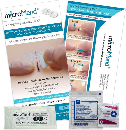 Emergency Wound Closures Surgical Quality Laceration Repair Without Stitches - Think Ahead - Be Prepared- (Emergency Wound Closures XS/SM (2 Devices - 1 Alcohol Prep Pad - 1 Gauze)