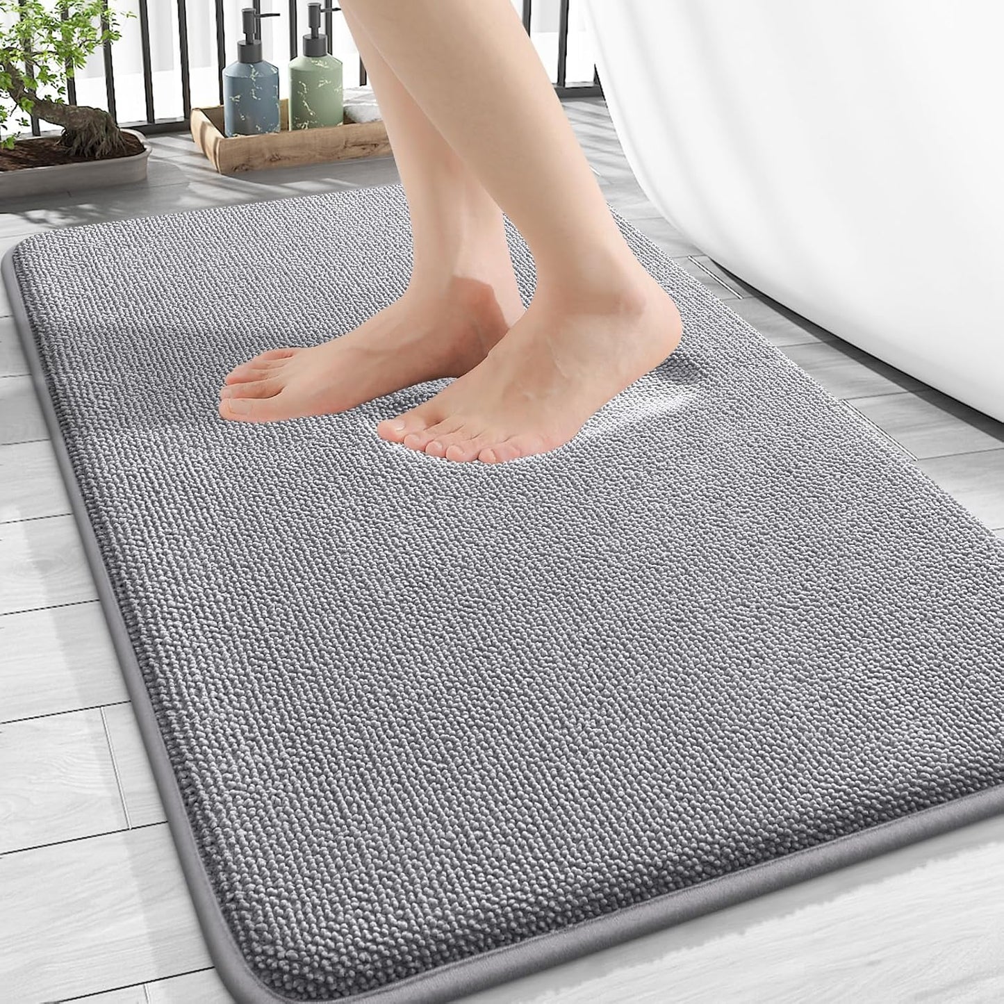 OLANLY Thick Memory Foam Bath Mat Rug 30x20, Extra Soft Absorbent Bathroom Rugs, Quick Dry Bath Mats, Non-Slip, Machine Washable Carpet for Bathroom, Tub and Shower, Home Decor Accessories, Grey