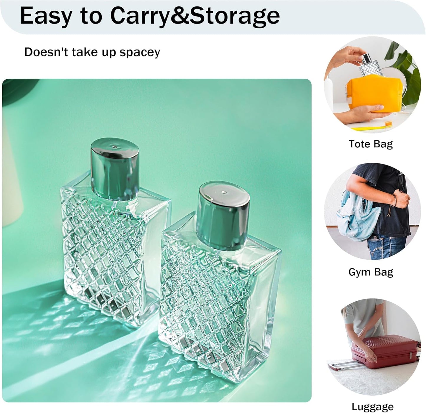 YU FENG 2 Pack Refillable Glass Spray Perfume Bottles 100ml / 3.4 oz Cosmetic Fine Mist Atomizer Bottle Empty Portable Clear Glass Essential Oil Container for Travel