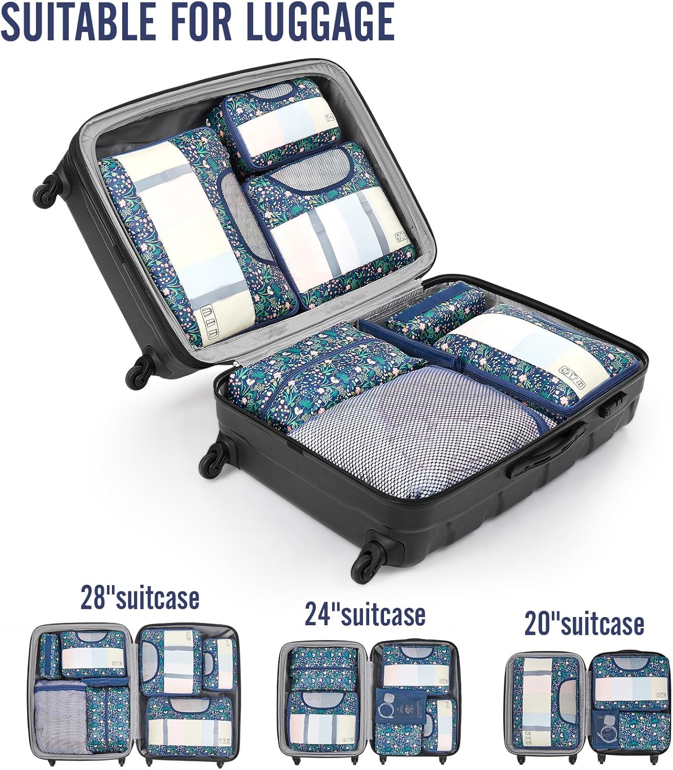 Veken 8 Set Packing Cubes for Travel Essentials, Suitcase Organizer Bags in 4 Sizes, Carry-On Luggage Accessories with Large Laundry & Hanging Toiletry Bag, Must-Have for Airplane, Road Trip & Camping