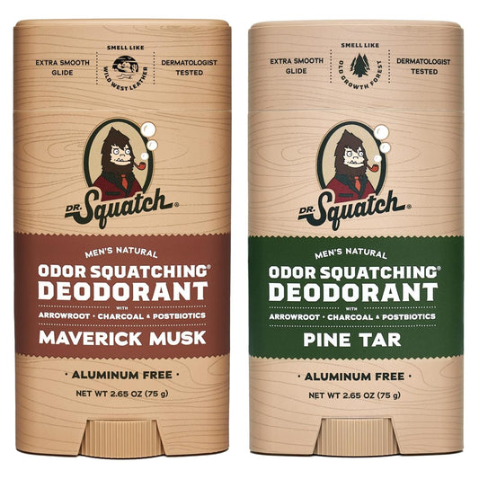 Dr. Squatch Natural Deodorant for Men - Odor-Squatching Aluminum Free - Maverick Musk & Pine Tar (2.65 oz, 2-Pack)