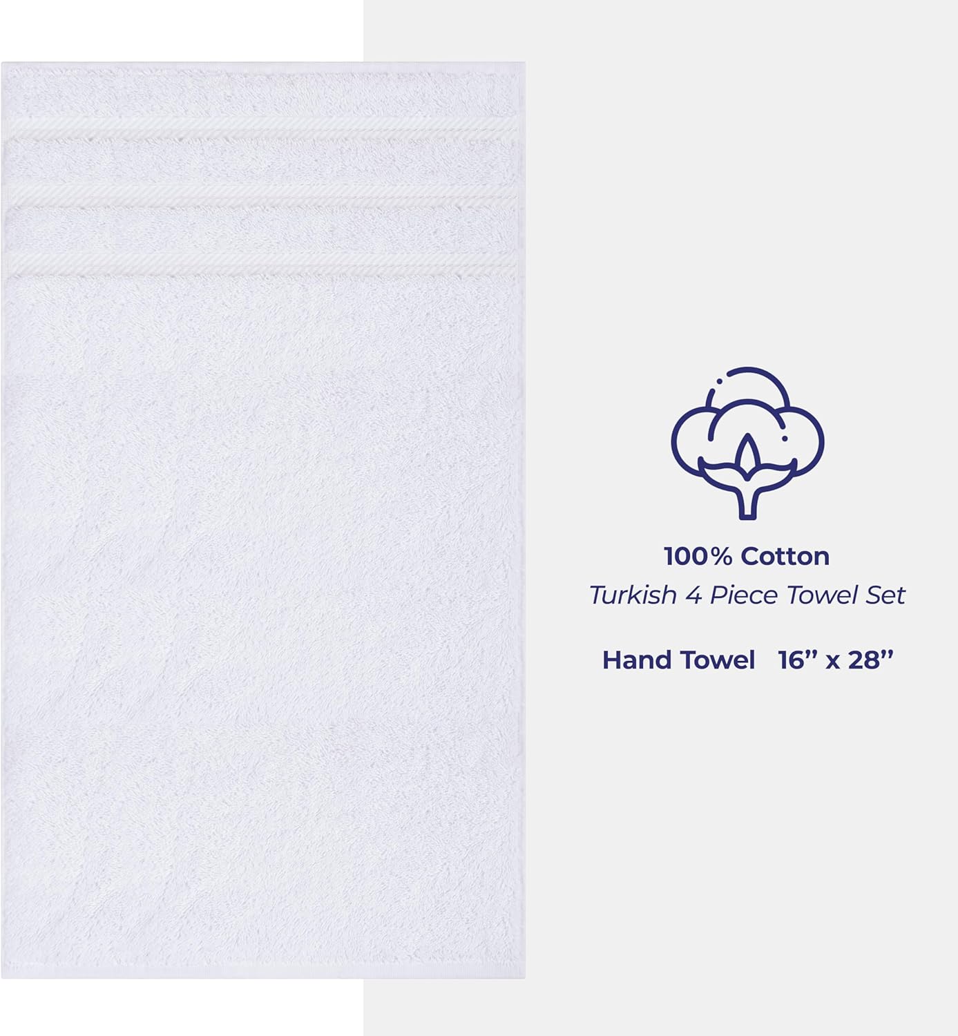 American Soft Linen Luxury Hand Towels for Bathroom, 100% Cotton Turkish 4 Piece Hand Towel Set, 600 GSM Hand Face Towels for Kitchen, White Hand Towels