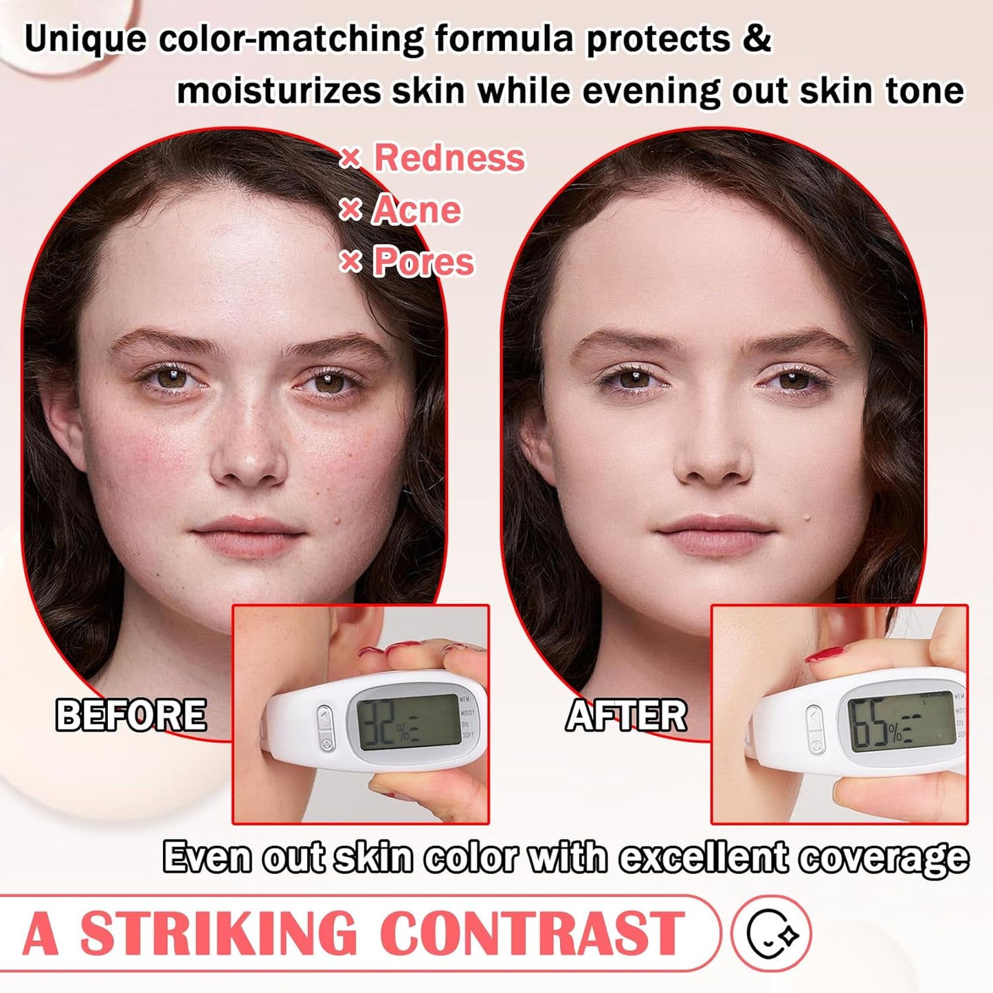 Color Changing Liquid Foundation & CC Cream Makeup Set,Moisturizing BB Cream & Loose Setting Face Powder with Makeup Sponge