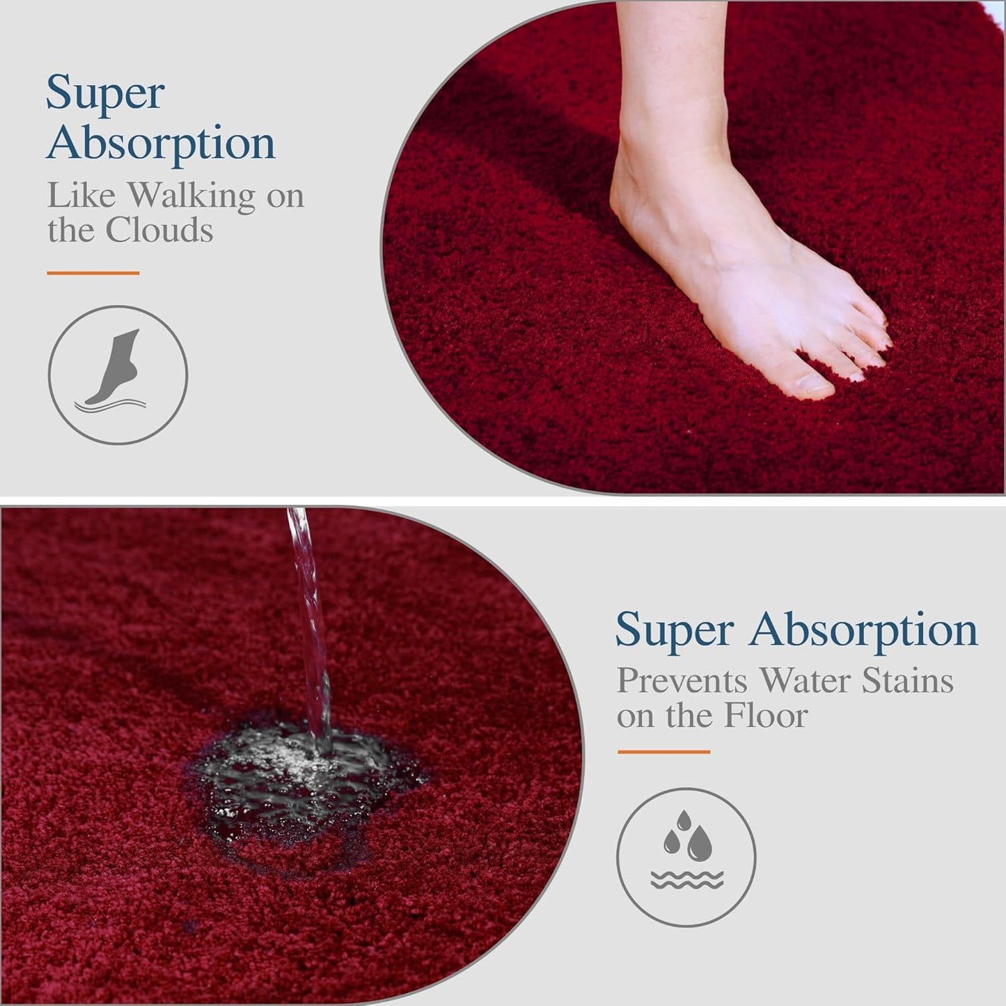 Walensee Large Bathroom Rug (24 x 36, Red) Extra Soft and Absorbent Shaggy Bath Mat - Machine Washable Microfiber Material, Non Slip, Luxury Bathroom Floor Mat