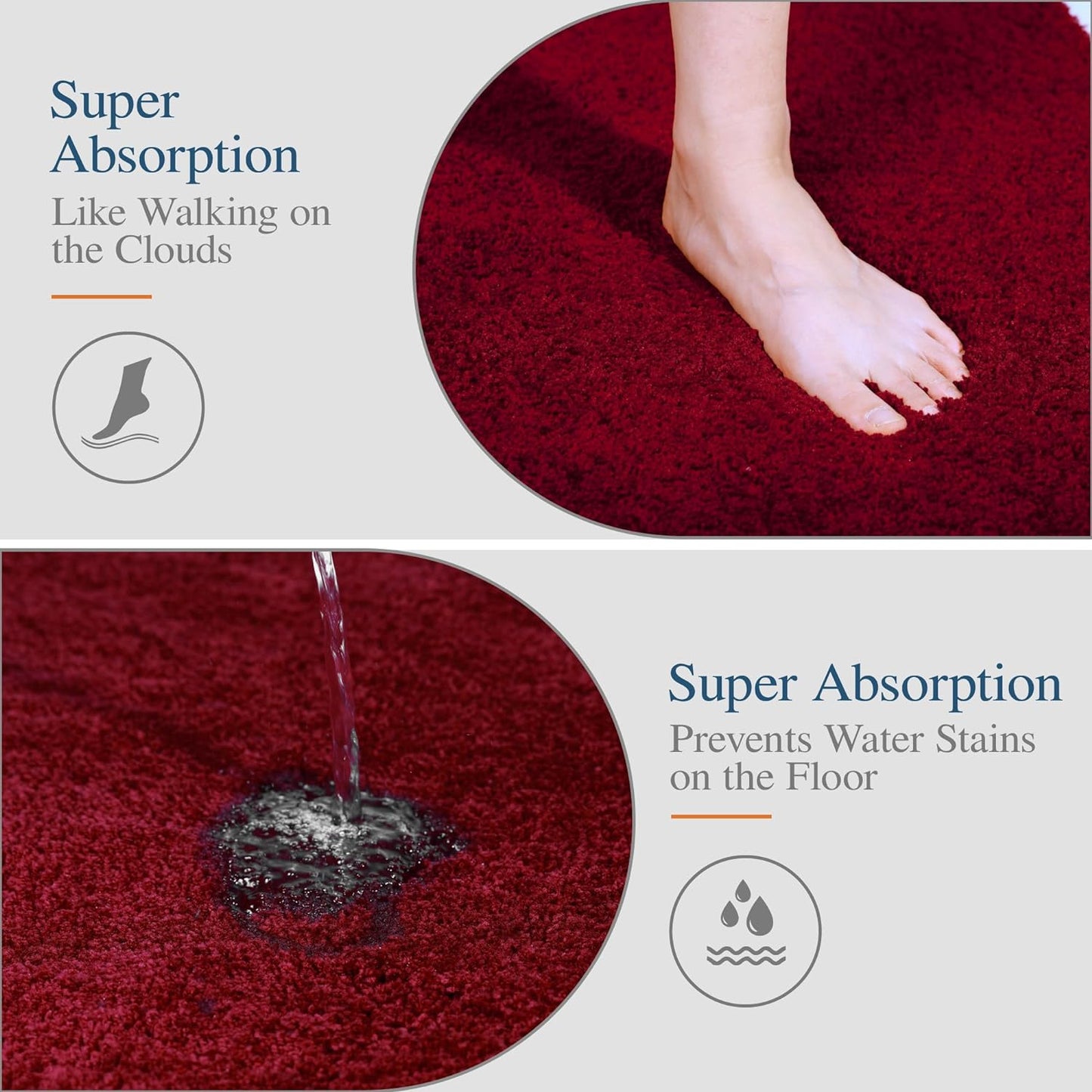 Walensee Shaggy Bath Mat (24 x 60, Red) - Luxury Machine Washable Microfiber Rug with Extra Soft, Absorbent Pile and Non-Slip Backing for Bathroom Floor