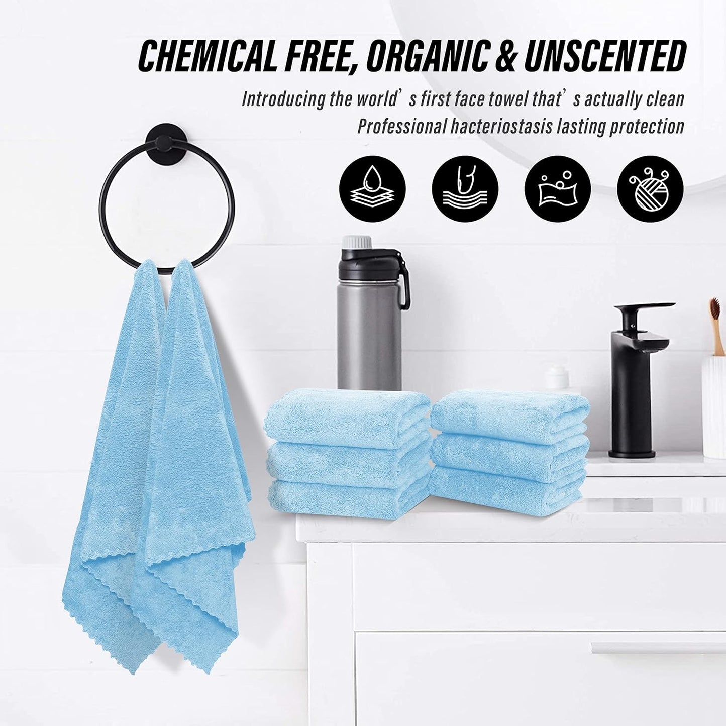 MOONQUEEN 18 Pack Premium Hand Towels - Quick Drying - Microfiber Coral Velvet Highly Absorbent Towels - Multipurpose Use as Hotel, Bathroom, Shower, Spa, Hand Towel 16 x 28 inches (Aquamarine)