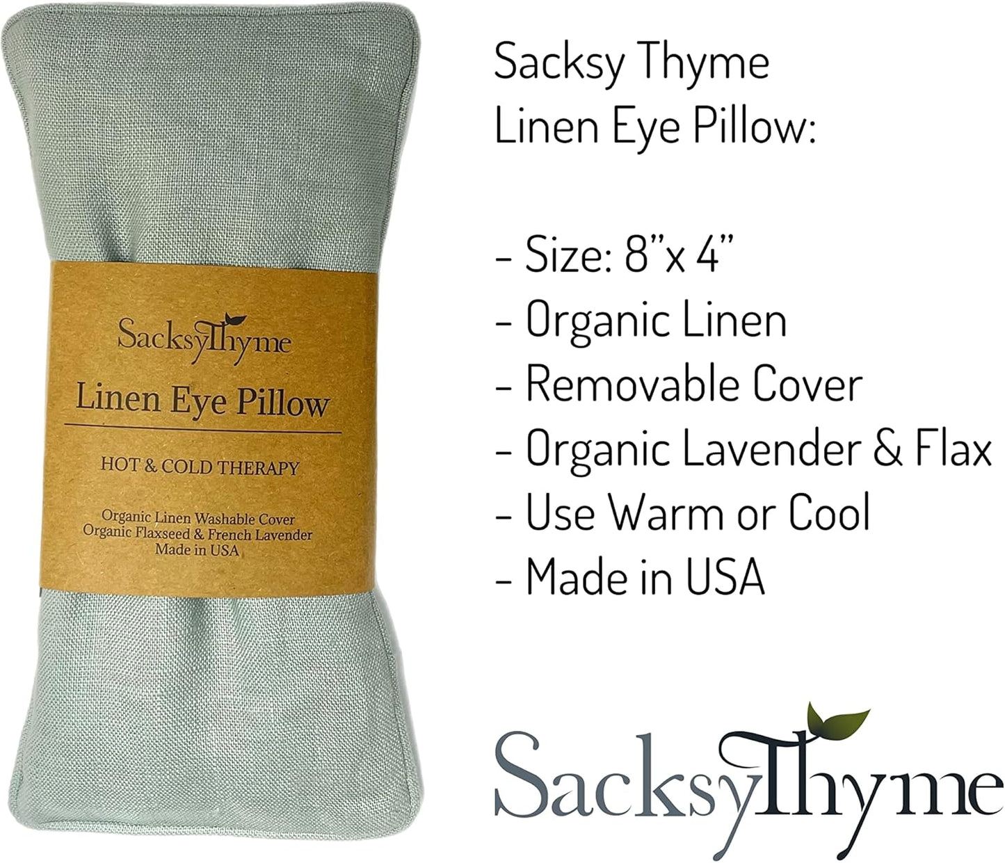 Organic Linen Eye Pillow - Lavender & Flaxseed for Relaxation, Yoga, Stress Relief - Microwavable Heating Pad & Cool Compress - Made in USA - Gifts for Meditation
