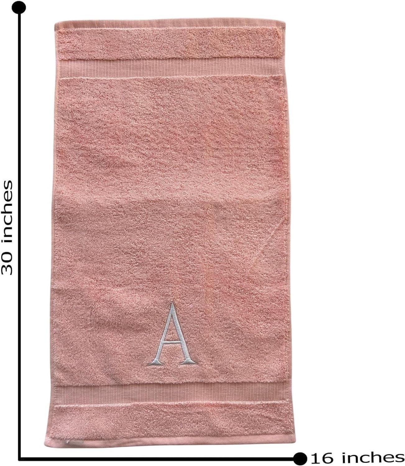 Pink Initial Hand Towel for Bathroom - Monogrammed Luxury Hotel Quality Decorative Embroidered Towel for Powder Room, Spa - GOTS Organic Certified - Set of 2 Letter F