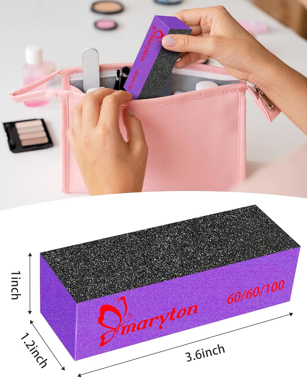 Maryton Nail Buffer Sanding Block Polisher Buffing File 60/100 Grit for Acrylic Nail Art Kit Manicure Tools 10 PCS (Black Purple)