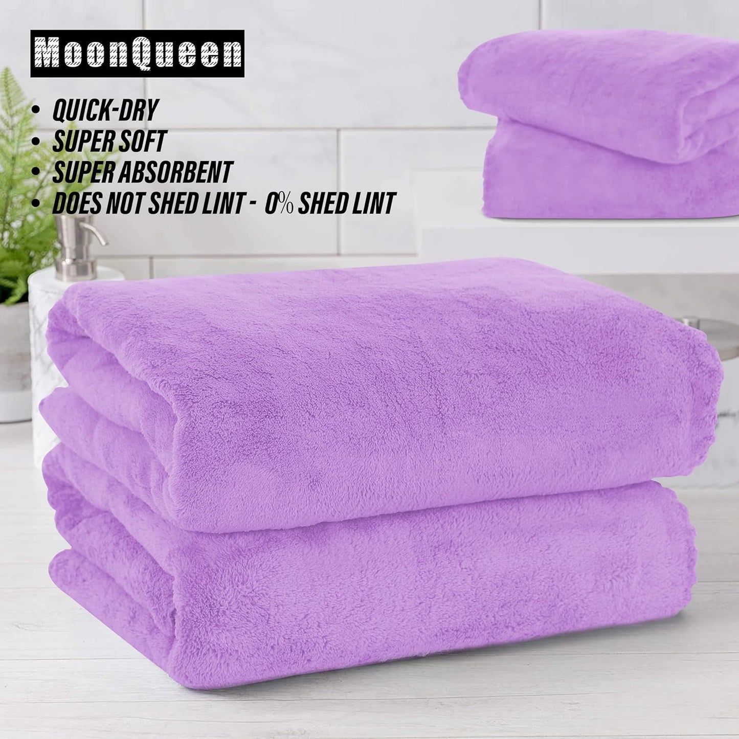 MOONQUEEN 6 Pack Premium Bath Towel Set - Quick Drying - Microfiber Coral Velvet Highly Absorbent Towels - Multipurpose Use as Bath Fitness, Bathroom, Shower, Sports, Yoga Towel (Purple)