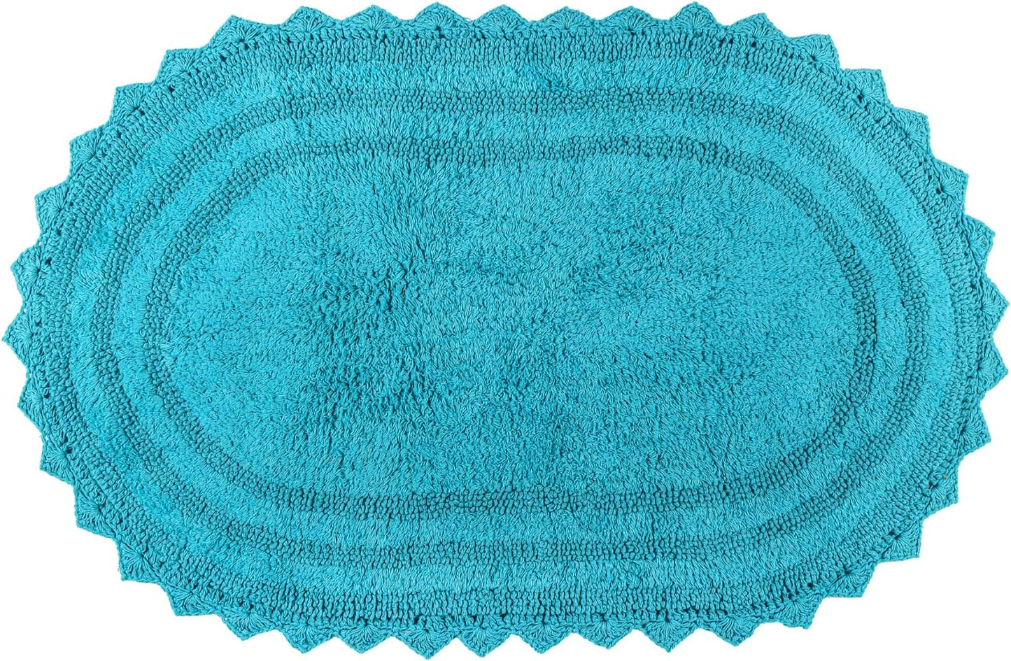 RAJRANG Bluebird Oval Bath Rug – 24x17 Inches Soft Cotton Bathroom Mat with Crochet Pattern, Reversible and Absorbent Rug for Shower, Sink or Toilet Area