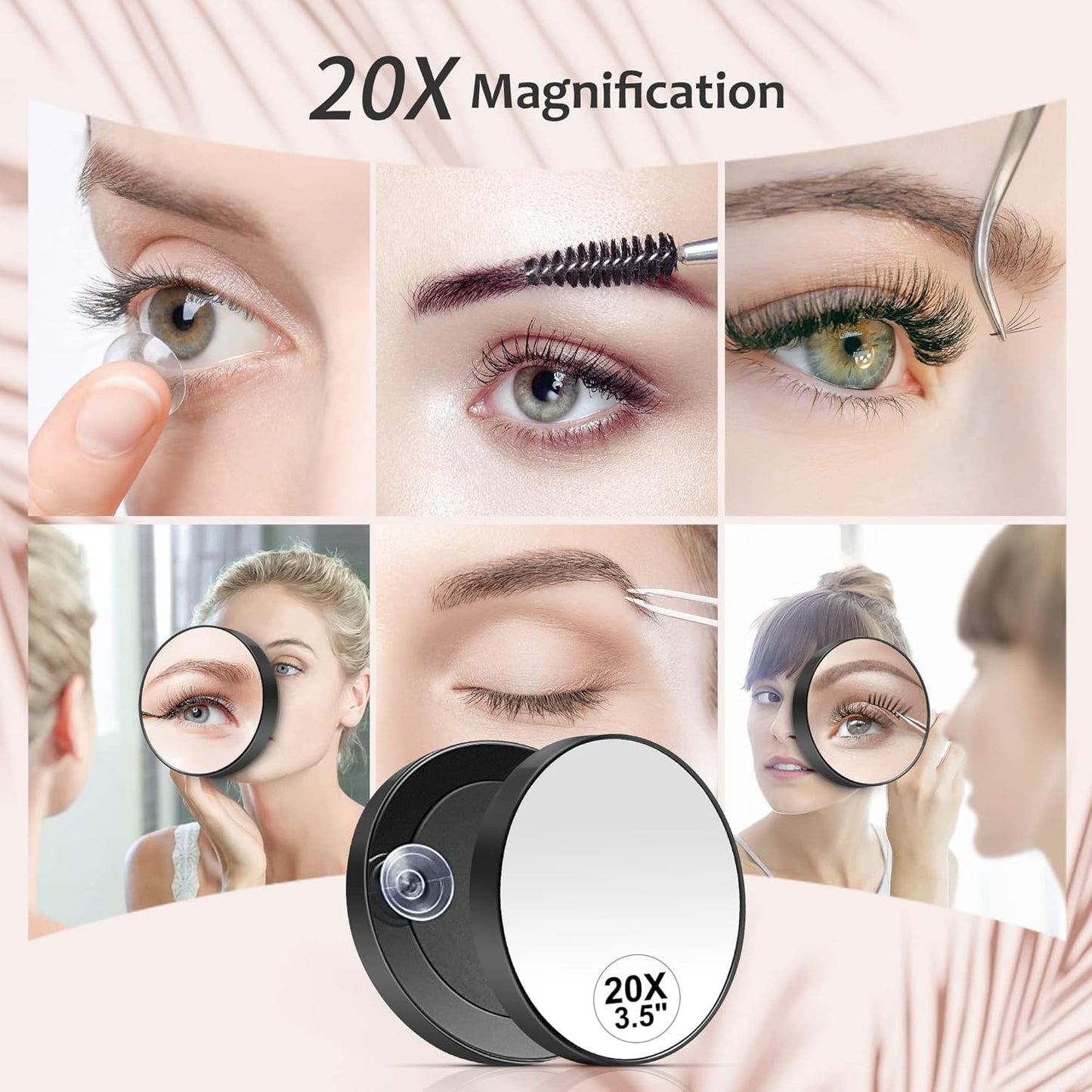MIYADIVA 20X Magnifying Mirror, Small Travel Mirror with Suction Cup and Tweezers, 3.5 Inches