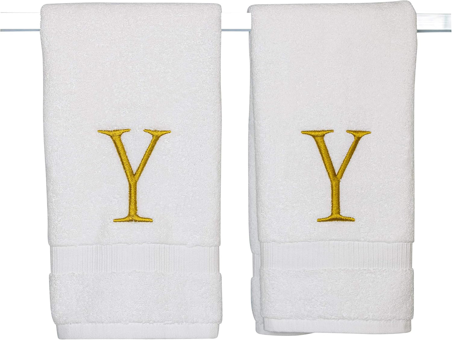 Monogrammed Hand Towels for Bathroom - Luxury Hotel Quality Personalized Initial Decorative Embroidered Bath Towel for Powder Room, Spa - GOTS Organic Certified - Set of 2 Gold Letter Y