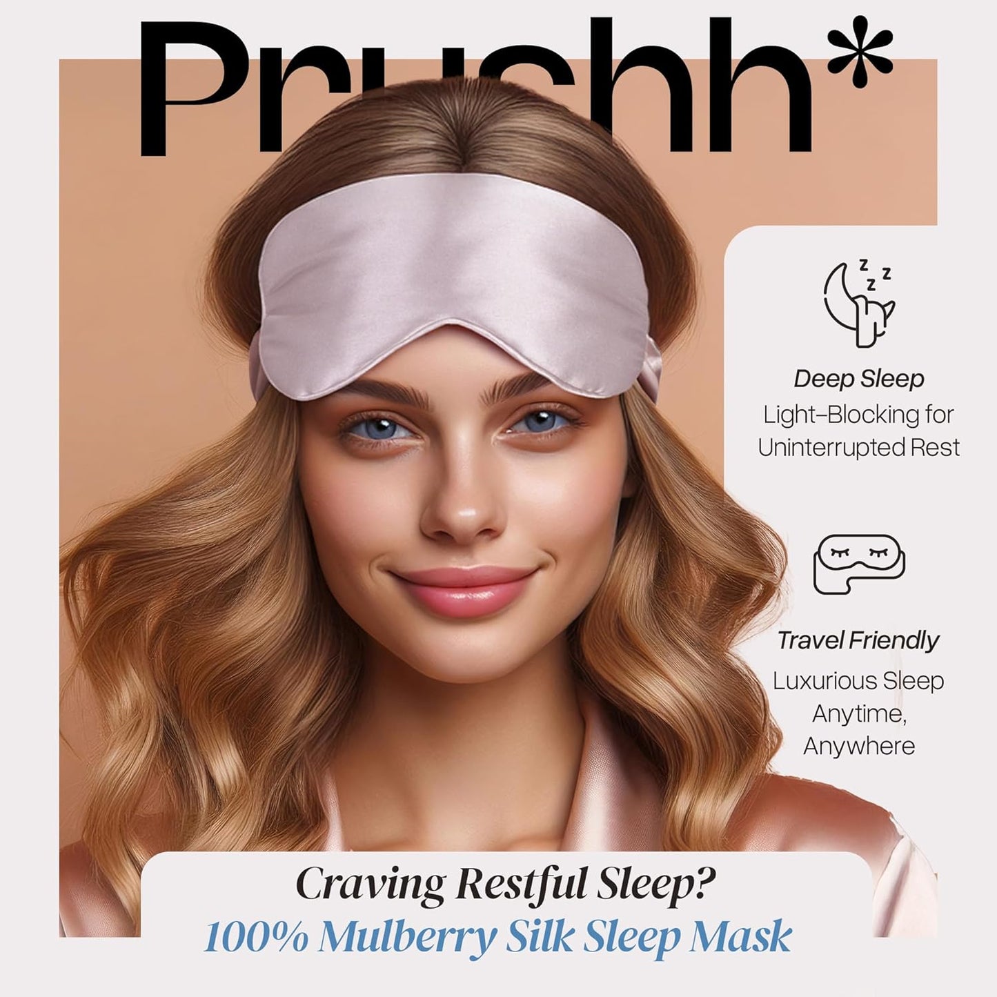 Adjustable Silk Sleep Mask Eye Covers | 100% Pure 6A Mulberry Silk | Blackout & Hypoallergenic | Concealed Strap for Women & Men | for Sleeping & Travel (Pink)