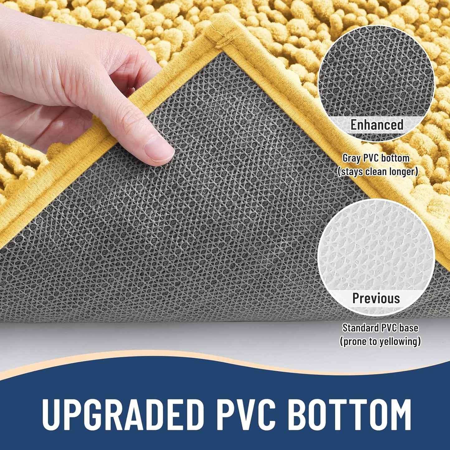 Arotive Luxury Chenille Bathroom Rug Mat, Extra Soft Thick Absorbent Shaggy Bath Rugs, Non-Slip Machine Wash Dry, Plush Bath Mats for Bathroom, Shower and Tub, 44x24, Yellow