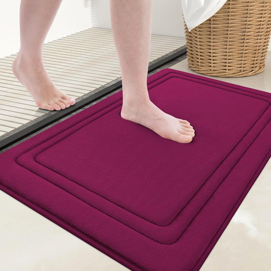 Grandaily Memory Foam Bath Mat Rug 24x16, Ultra Soft, Non-Slip and Absorbent Bathroom Rugs, Machine Wash Dry, Comfortable Bath Carpet for Bathroom Floor, Tub and Shower, Burgundy