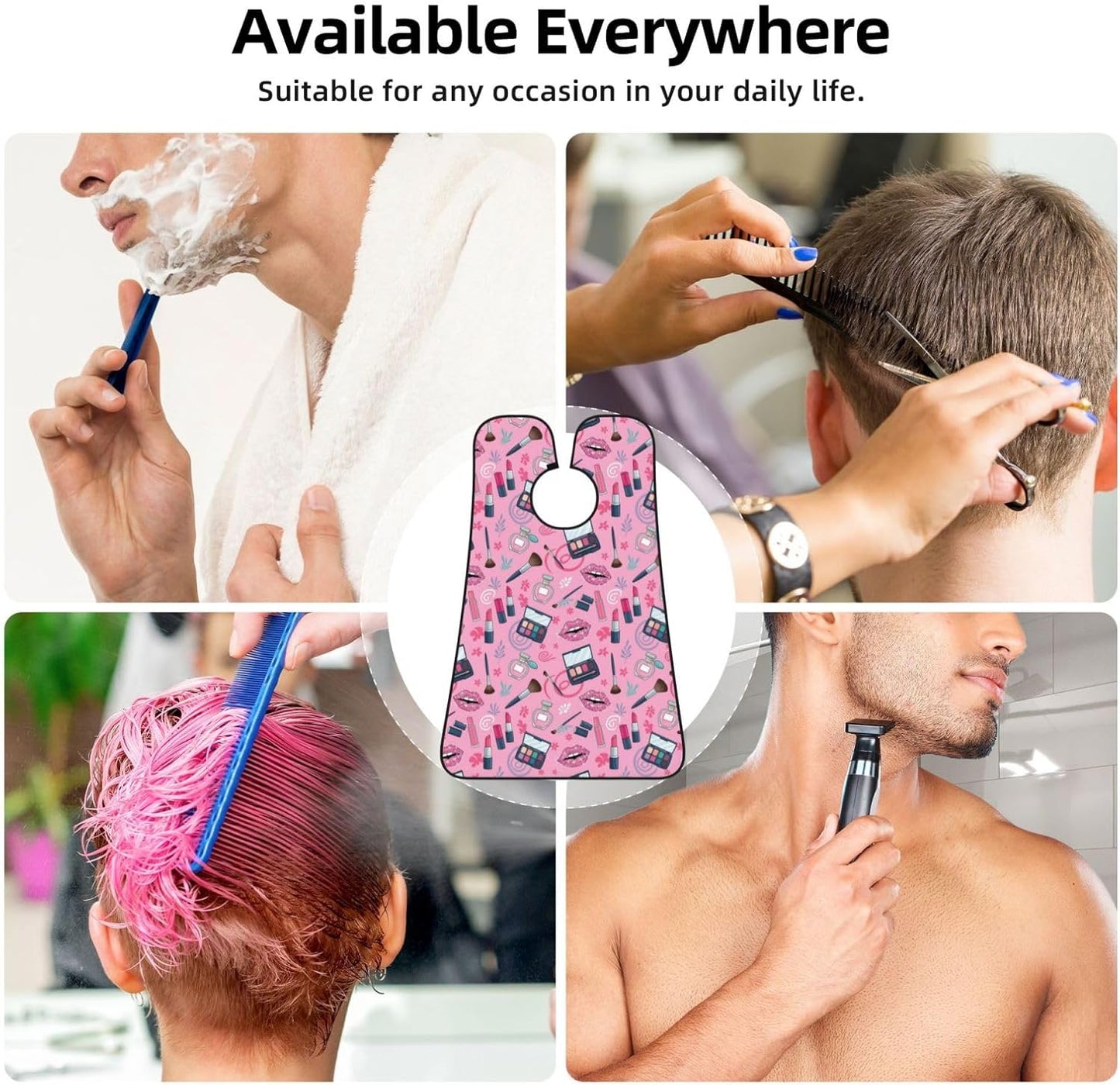 Non-Stick Beard Shaving Bib, Hair Catcher Apron with Suction Cups, Waterproof Grooming Tool for Men Husband, Modern Lady Girly Cosmetic Perfume Lipstick Pink Shave Bib