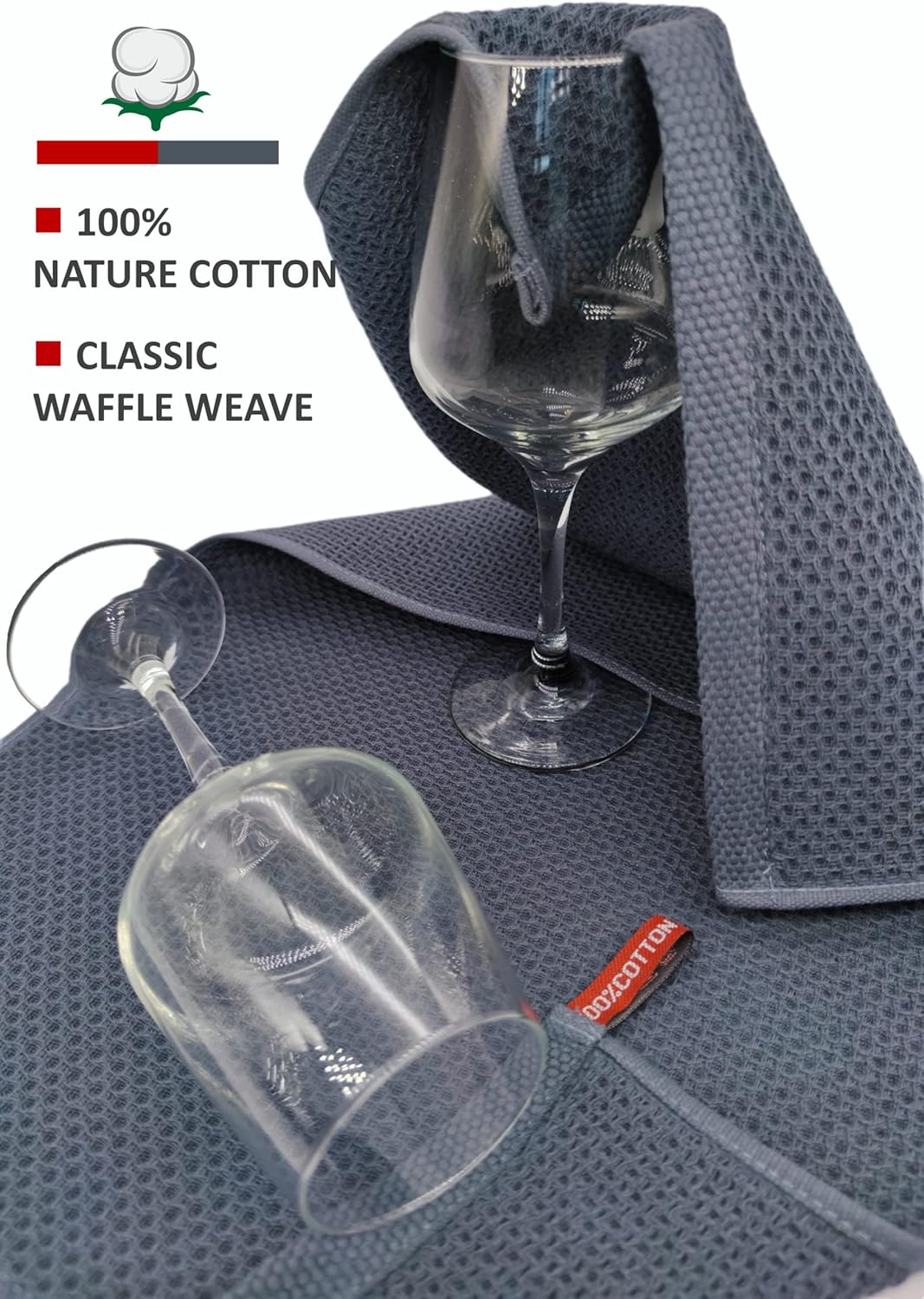 Kitchen Towels 100% Cotton Waffle Weave Dish Towel for Cleaning Drying Dishes Extra Absorbent and Soft, Dish Cloth,13 x 28 Inch(Darkgrey-4 Pack)