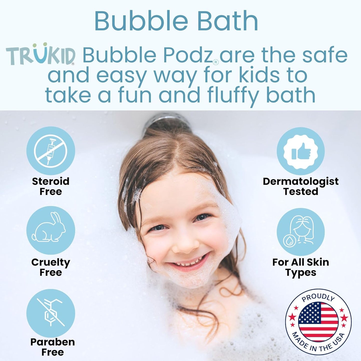 TruKid Bubble Podz Bubble Bath for Kids, Toddlers, & Babies, Tear Free Gentle & Refreshing Bath Bomb for Sensitive Skin with Natural Moisturizers, Non-Toxic, pH Balanced, Cherry Scent (24 Podz)