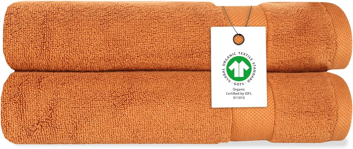 Delara Organic Cotton Luxuriously Plush Hand Towel Pack of 2 | GOTS & OEKO-TEX Certified | Premium Hotel Quality Towels | Feather Touch Technology|650 GSM Long Staple|Soft, Quick Dry & Ultra-Absorbent
