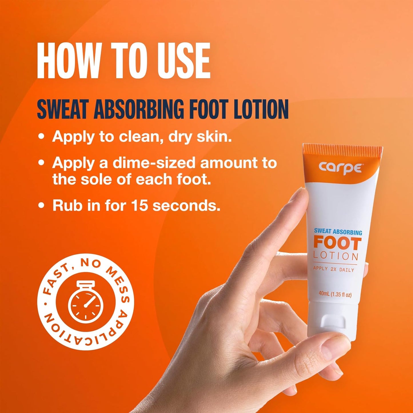 Carpe Sweat Absorbing Foot Lotion, A dermatologist-recommended solution to stop sweaty, smelly feet, Helps prevent blisters, Great for hyperhidrosis