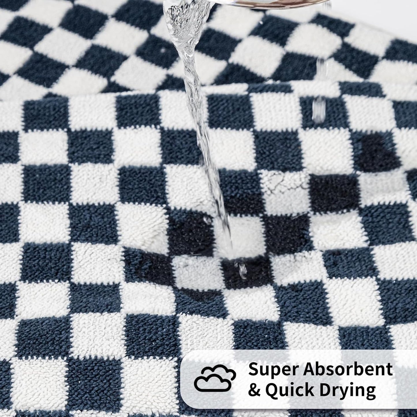 Checkered Bath Towels Set of 6 Large, Microfiber Shower Towels * 2 (55.12"*27.56"), Hand Towels * 4 (29.52"*13.77"),Towels for Bathroom、Pool、Hotel, Spa, Soft Absorbent Quick-Dry（Blue）