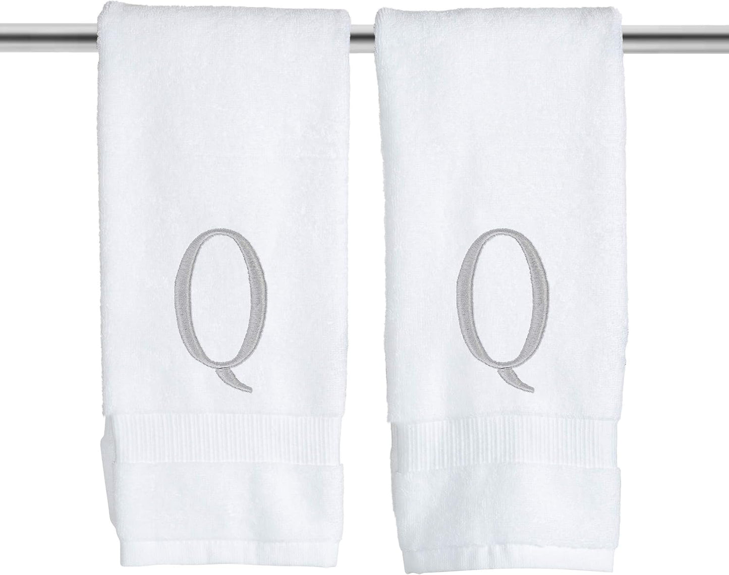 Monogrammed Hand Towels for Bathroom - Luxury Hotel Quality Personalized Initial Decorative Embroidered Bath Towel for Powder Room, Spa - GOTS Organic Certified - Set of 2 Letter Q