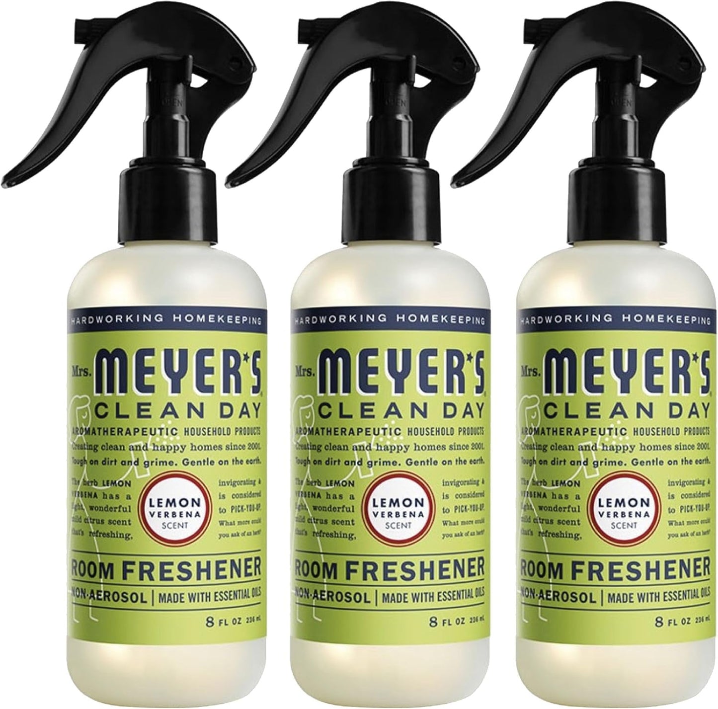 MRS. MEYER'S CLEAN DAY Room and Air Freshener Spray, Non-Aerosol Spray Bottle Infused with Essential Oils, Lemon Verbena, 8 fl. oz - Pack of 3