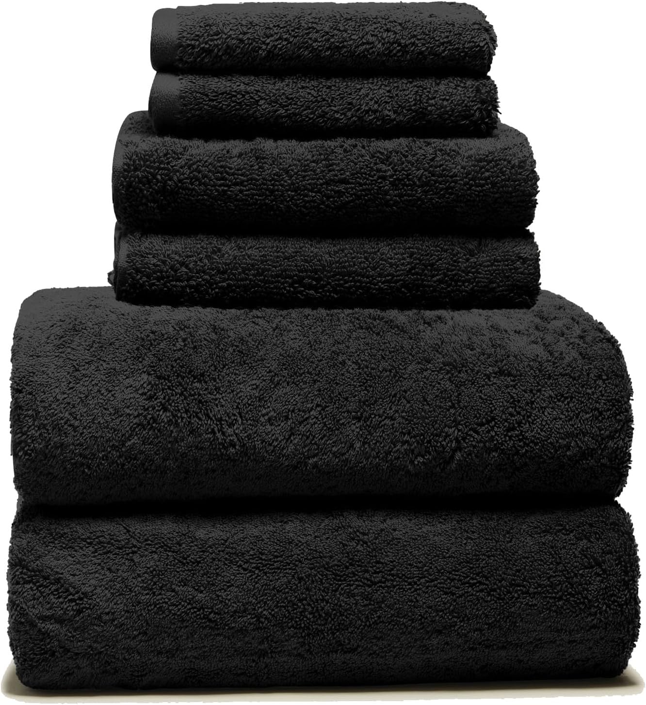 Italic Ultraplush 100% Australian Cotton Towels Standard 6 Piece Set, 2 Bath, 2 Hand, 2 Washcloths, 800GSM Lightweight, Highly Absorbent Quick Dry Soft Resort Grade Towels (Black)