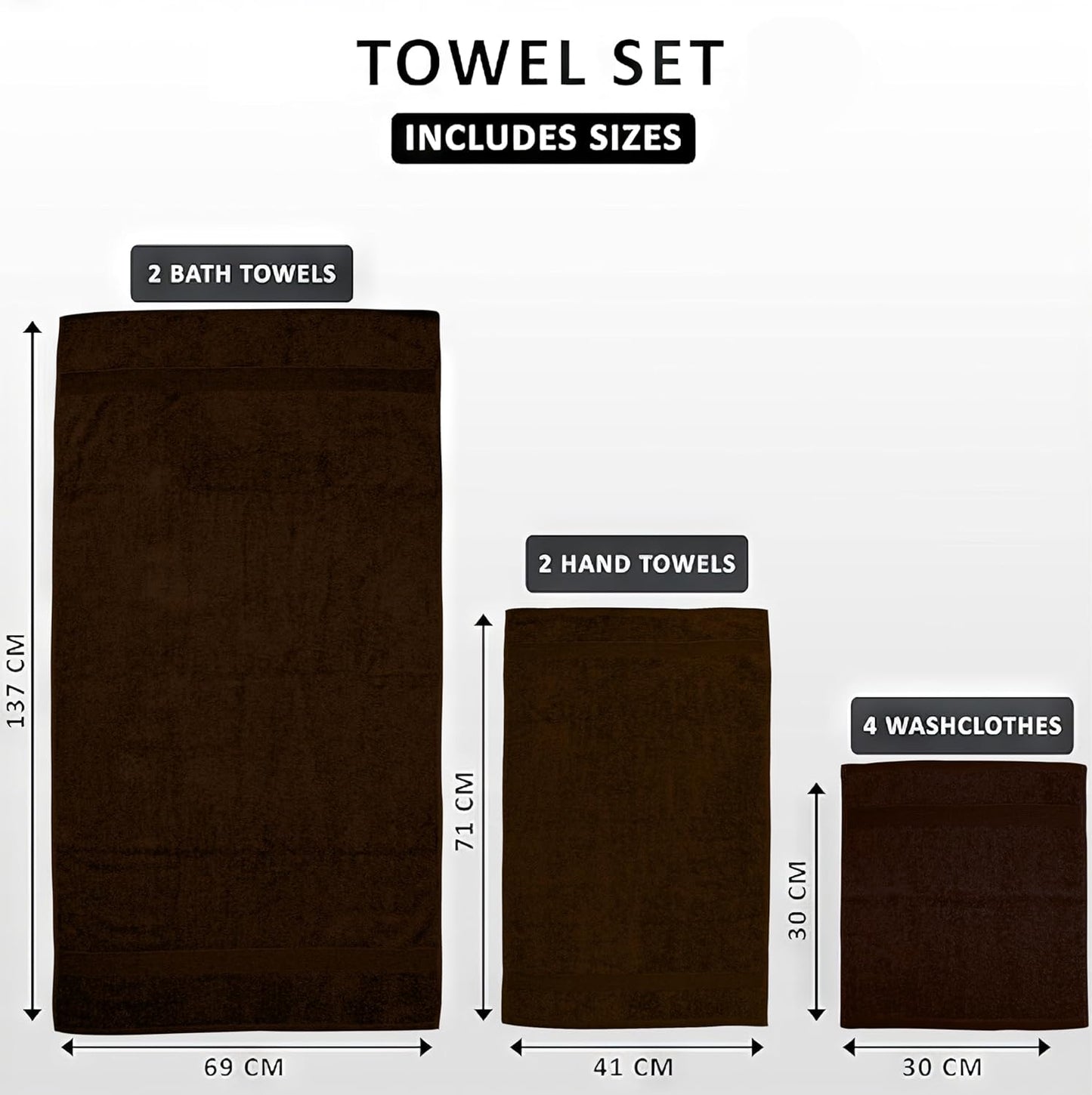 Softolle Luxury 8 Piece Towel Set, 2 Bath Towels 2 Hand Towels 4 Washcloths, Towels for Bathroom, Home, Spa & Gym - Highly Absorbent (Brown)
