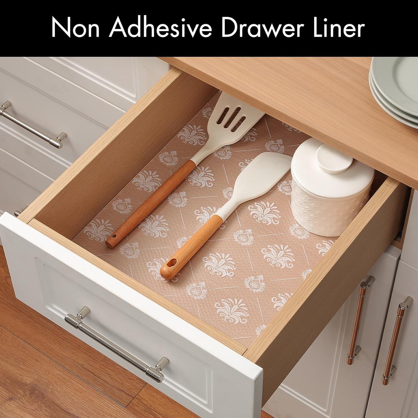 Cooyes Shelf and Drawer Liners for Kitchen Cabinets, Non-Adhesive Cabinet Liners, EVA Waterproof Durable Shelf Paper for Refrigerator, Shelves, Cupboard with Modern Pattern, Easy to Cut