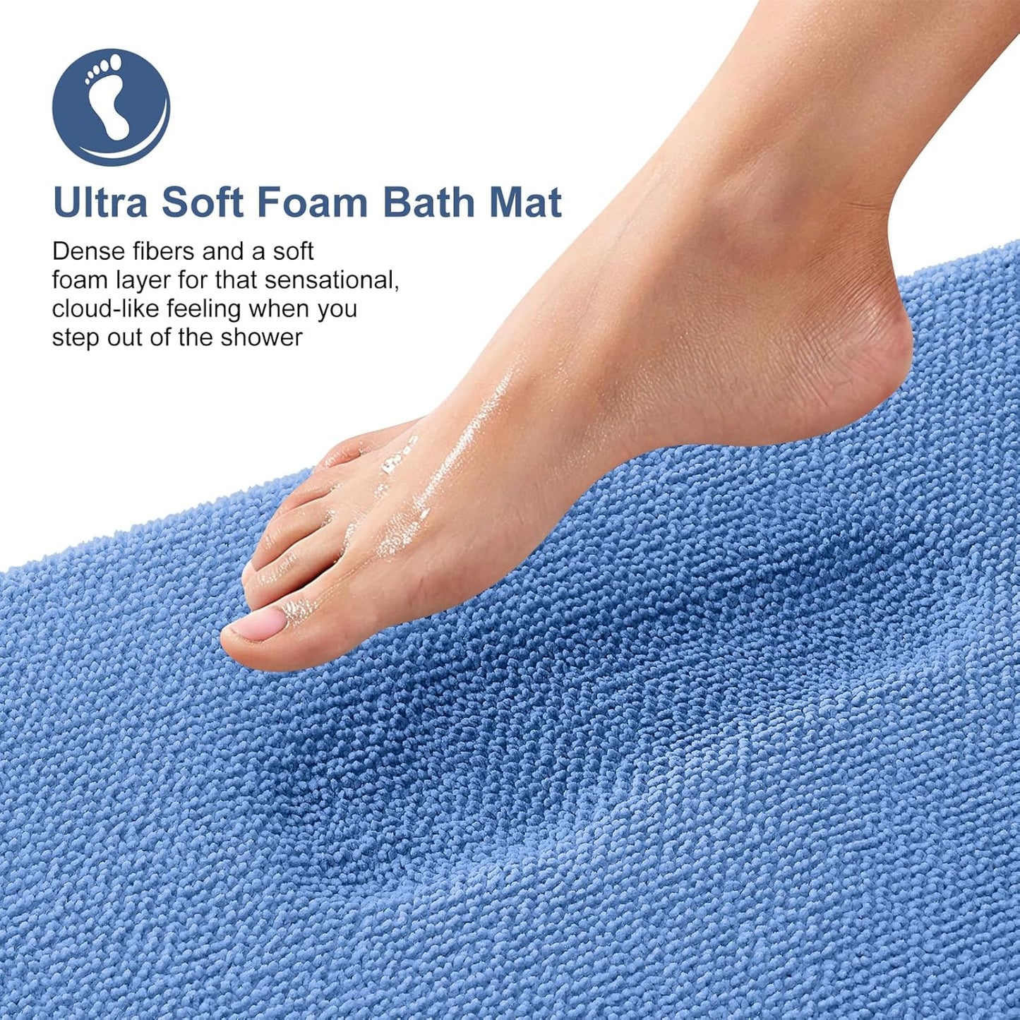 OLANLY Thick Memory Foam Bath Mat Rug 30x20, Extra Soft Absorbent Bathroom Rug, Quick Dry Bath Mat, Non-Slip, Machine Washable Carpet for Floor, Tub and Shower, Home Decor Accessories, Cornflower Blue