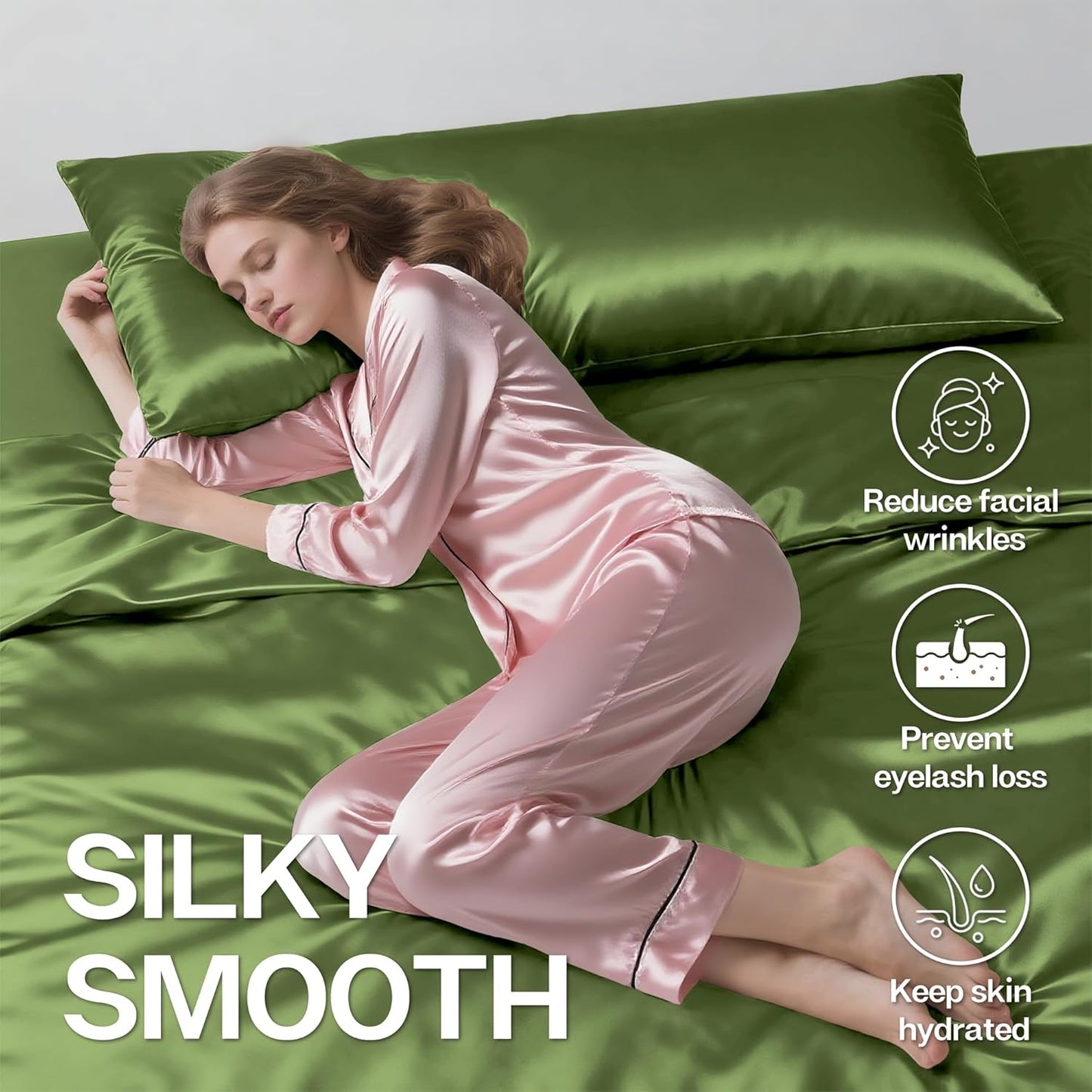 MR&HM Satin Body Pillow Cover, Soft and Breathable Body Pillow Case with Envelope Closure, Cooling and Silky Long Pillowcase for Hair and Skin,Grey (20x54, Sage)