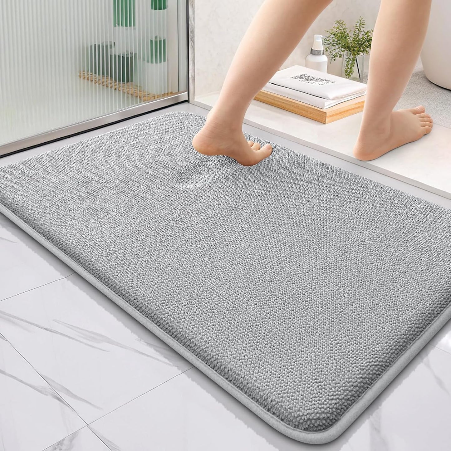 OLANLY Thick Memory Foam Bath Mat Rug 36x24, Extra Soft Absorbent Bathroom Rug, Quick Dry Bath Mats, Non-Slip, Machine Washable Carpet for Bathroom, Tub and Shower, Home Decor Accessories, Light Grey