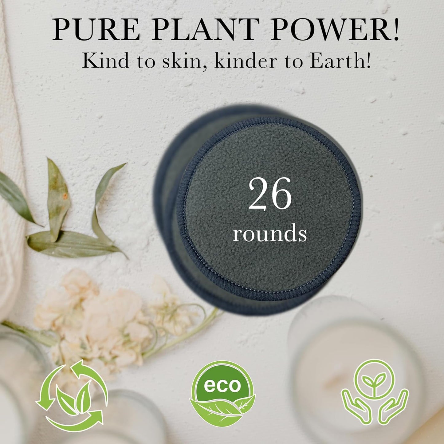 Reusable Bamboo Charcoal Makeup Remover Pads - 26 Packs Reusable Cotton Rounds with Cotton Bag | Organic, Zero Waste, Gentle for All Skin Types | Double-Sided Washable Bamboo Cotton Rounds