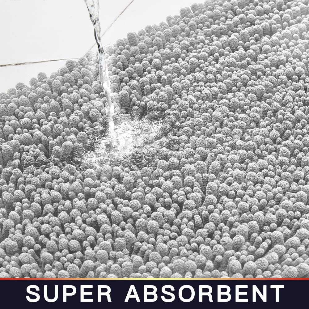 Walensee Bathroom Rug Non Slip Bath Mat (32x20 Inch Light Grey) Water Absorbent Super Soft Shaggy Chenille Machine Washable Dry Extra Thick Perfect Absorbant Best Large Plush Carpet for Shower Floor