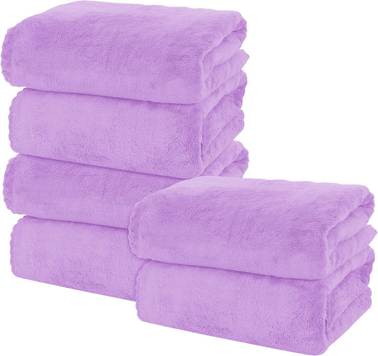 MOONQUEEN 6 Pack Premium Bath Towel Set - Quick Drying - Microfiber Coral Velvet Highly Absorbent Towels - Multipurpose Use as Bath Fitness, Bathroom, Shower, Sports, Yoga Towel (Purple)