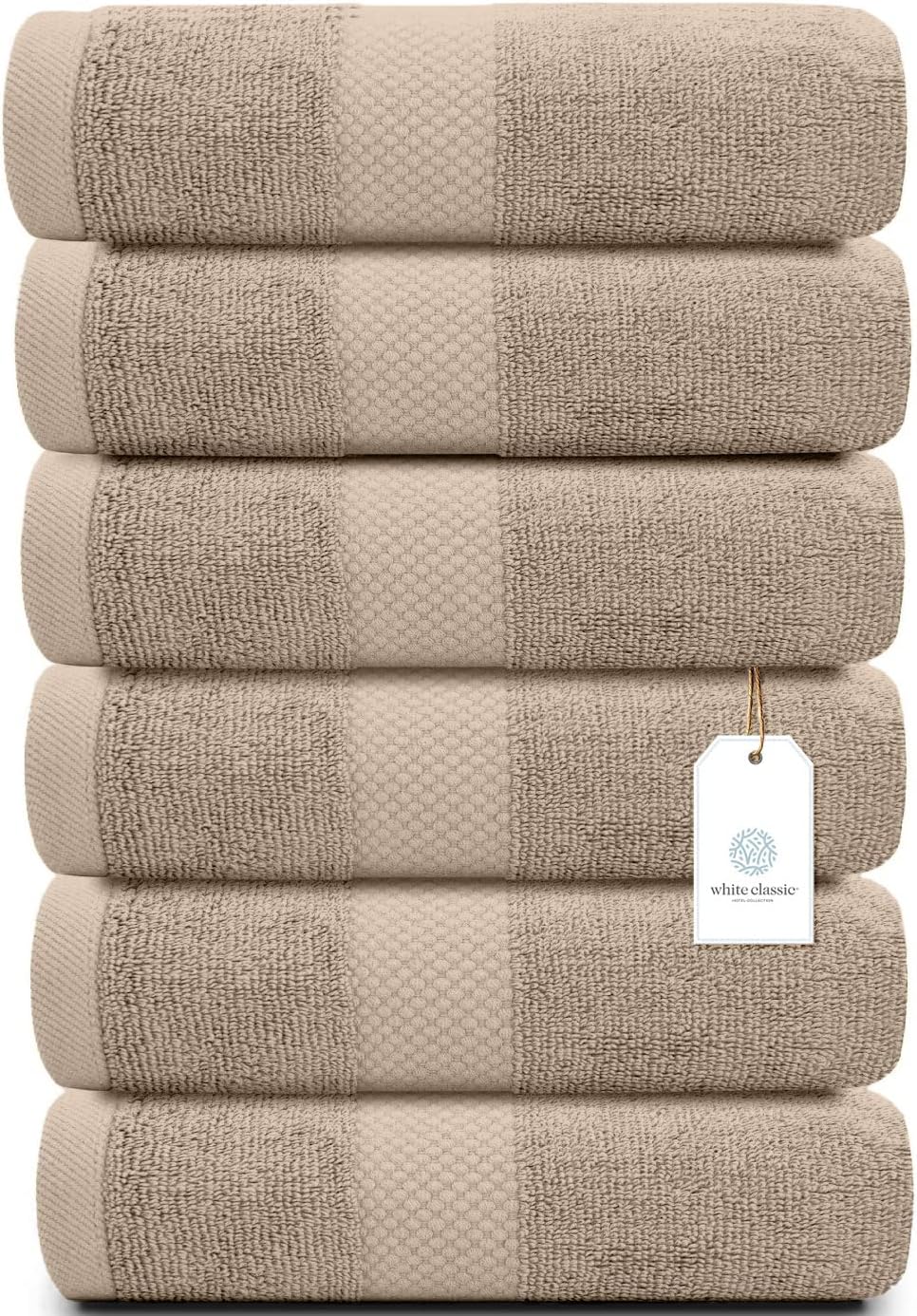 White Classic Luxury Taupe Hand Towels - Soft 100% Turkish Cotton | Highly Absorbent Hotel spa Bathroom Towel Collection | 16x30 Inch | Set of 6