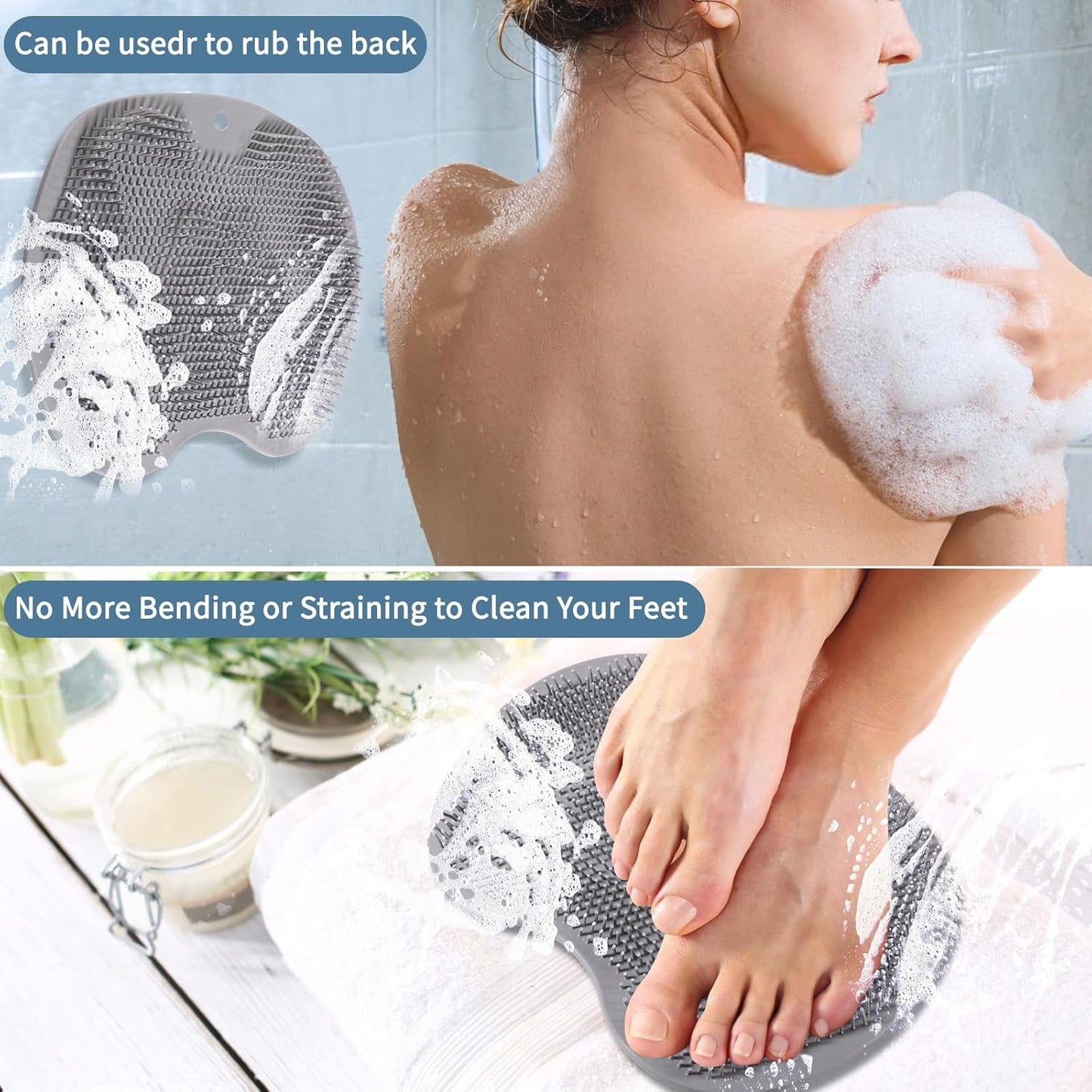 3PACK Silicone Shower Foot Scrubber,Body Scrubber,Silicone Shower Foot Brush Pad Wash Pad Wall Mounted Slip Suction Cups for Use in Cleaner Women and Men by RARKVEN