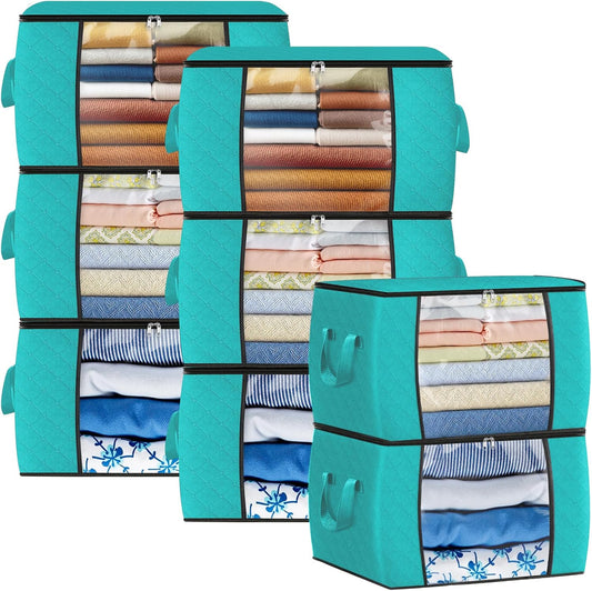 Fab totes 24 Gallons Clothes Storage, Foldable Thick Fabric Blanket Storage Bags, Containers for Organizing Bedroom, Closet, Clothing, Comforter, Organization with Handle (8 Pack,Green)