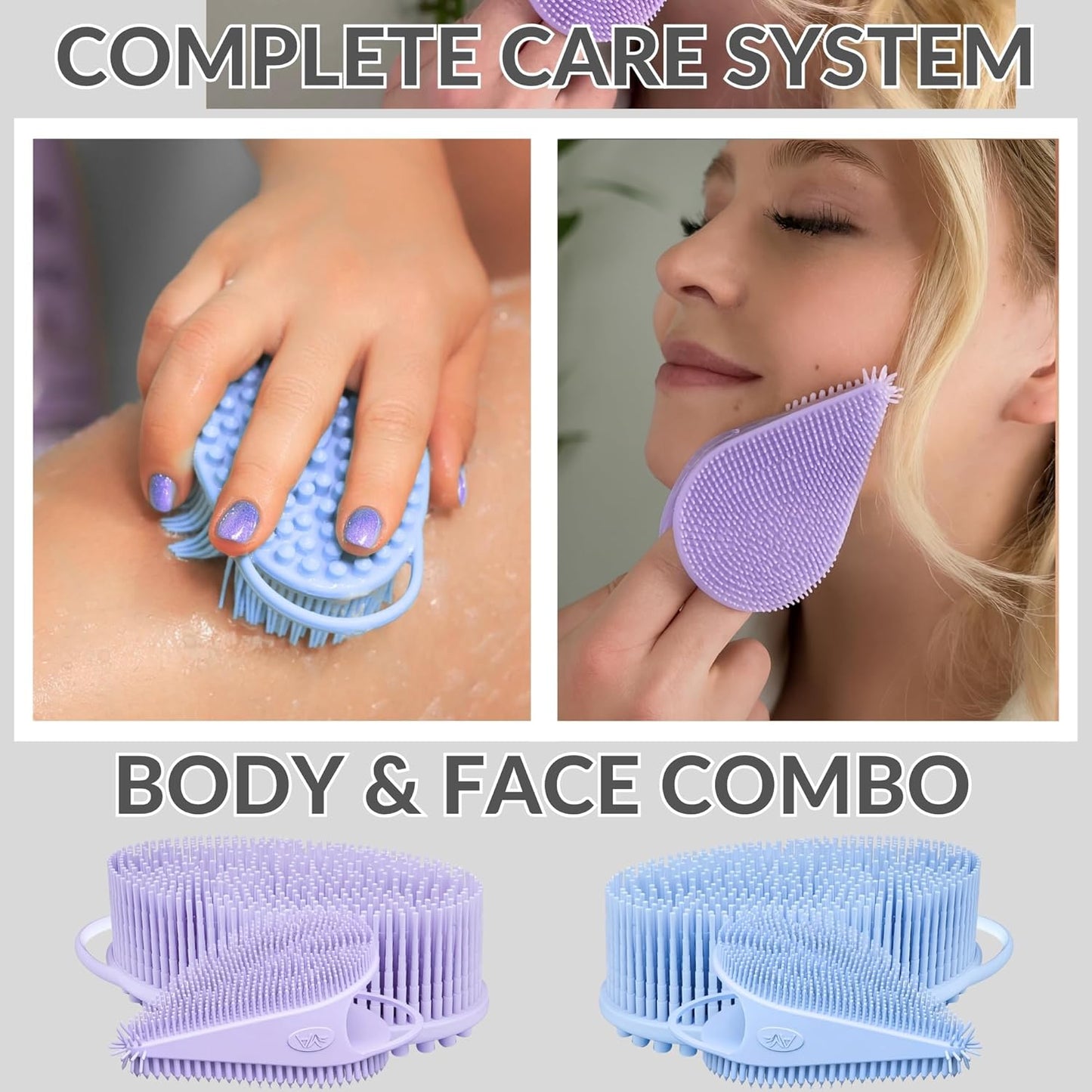 Avilana Silicone Body Scrubber – Gentle Shower Brush & Loofah Alternative- Food Grade & Lab Tested – Fast-Drying, Hygienic, BPA-Free Silicone Body Gentle Exfoliator (Lavender, Body & Face)
