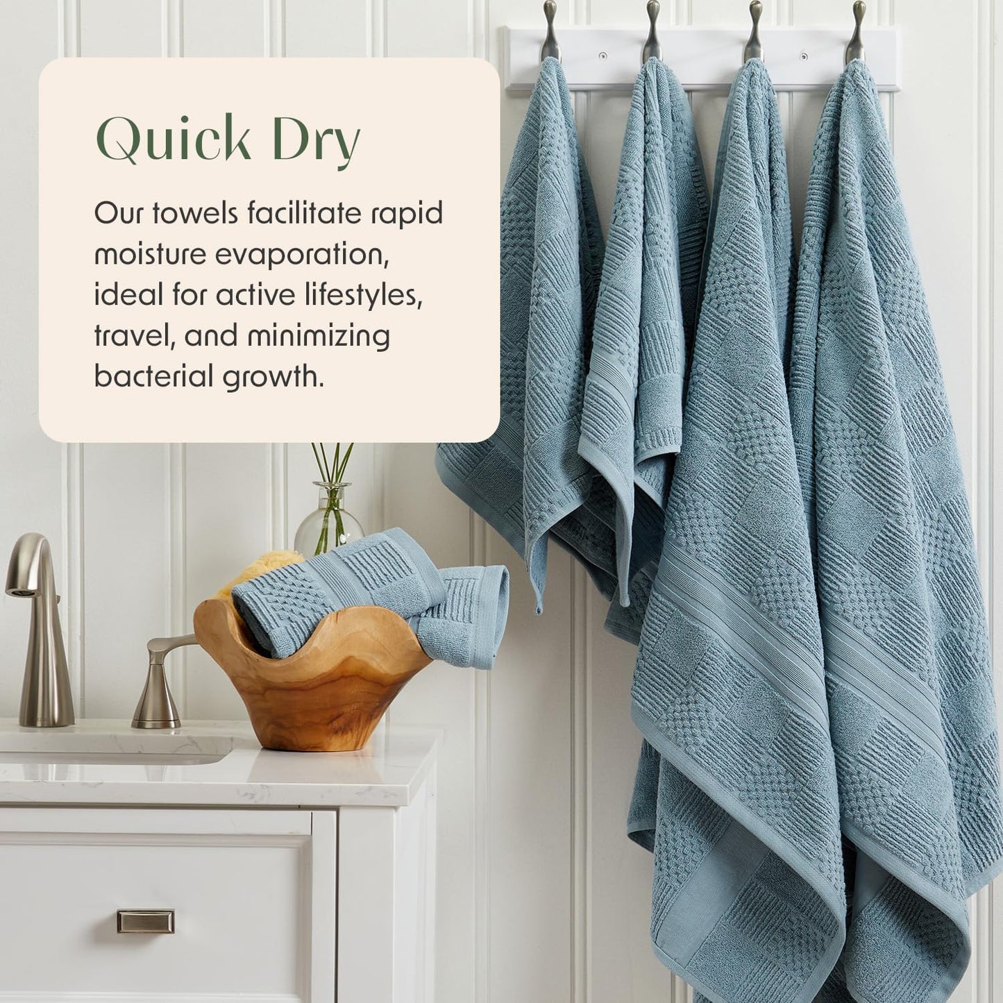 Springtree Home 100% Cotton Bathroom Towel Set | 6 Piece Set - Blue Towels | Geometric Textured Design | Absorbent & Quick-Dry | Oeko-TEX® Standard 100 Cotton | Myla Collection - Arona Blue