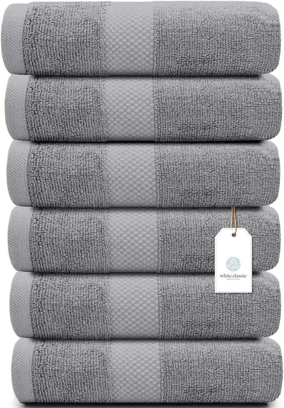 White Classic Luxury Light Gray Hand Towels - Soft 100% Turkish Cotton | Highly Absorbent Hotel spa Bathroom Towel Collection | 16x30 Inch | Set of 6
