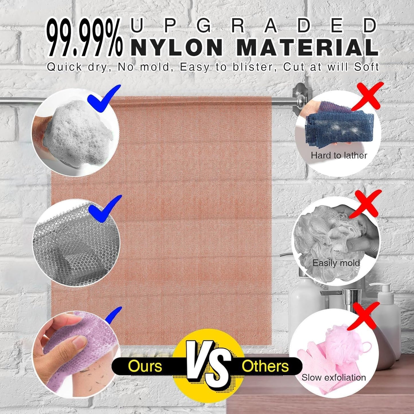 UJFQBH 3 Pieces African exfoliating net African Net Long Net Bath Sponge Exfoliating Shower Body Scrubber Back Scrubber Skin Smoother,Great for Daily Use (Purple、Gray、Brown)