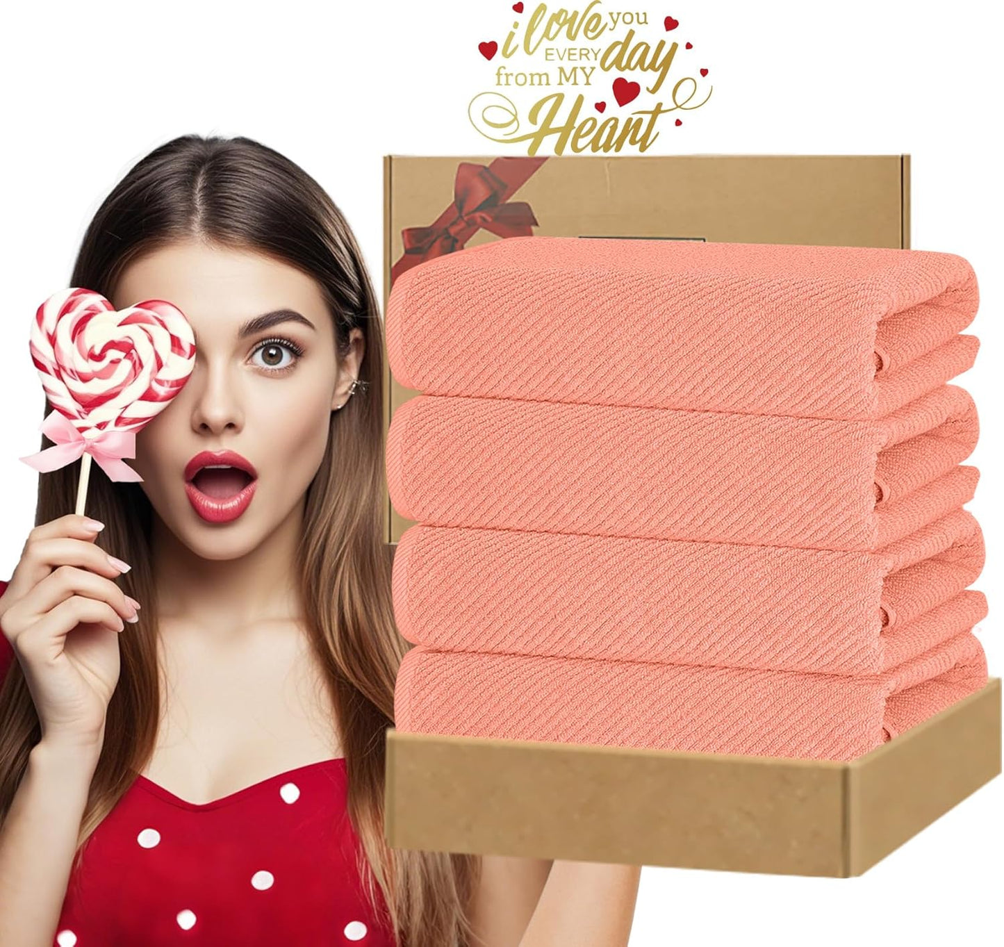 VOOVA & MOVAS Large Bath Towels, 4 Pack 30" x 56" - 100% Cotton | Quick Dry | Light Weight | Thick | Soft | Absorbent, Luxury Shower Towel for Bathroom, Towel Gift Set, Coral Pink