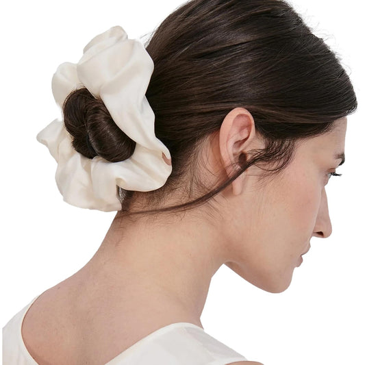 Lunya Washable Silk Scrunchies - Mulberry Silk Hair Ties - Tranquil White - One Size Fits Most